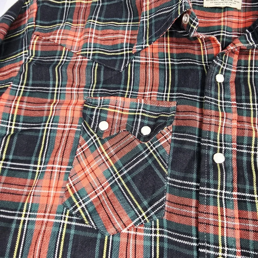Vintage Dee Cee Shirt Mens XL Western Pearl Snap Plaid Made in USA 90s‎